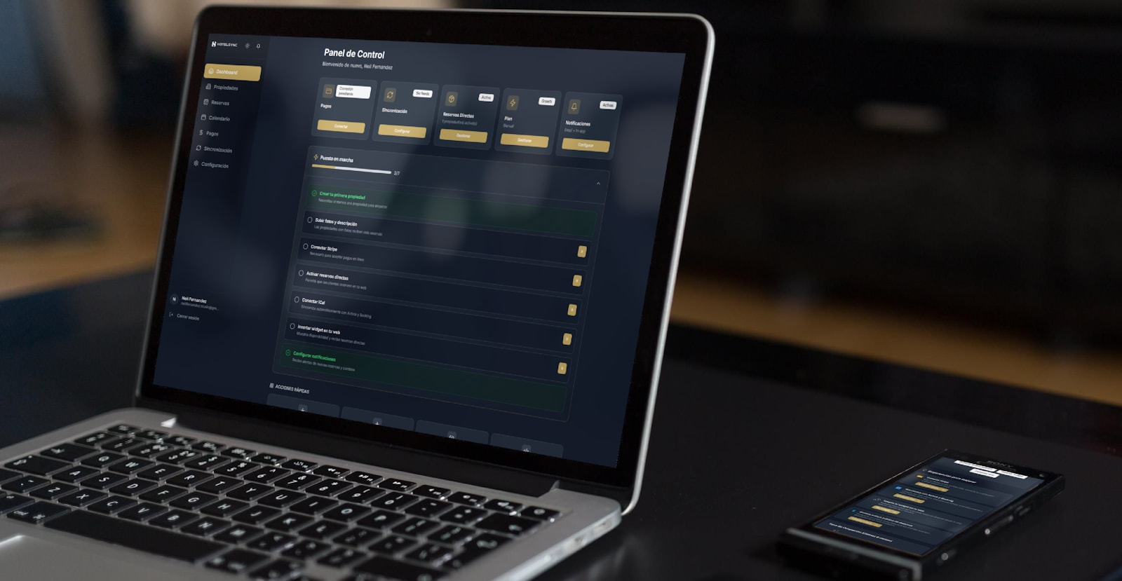 Laptop dashboard with structured control-panel views